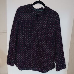 Telbot Navy Blouse with Pink Elephant Pattern Size XL Petite